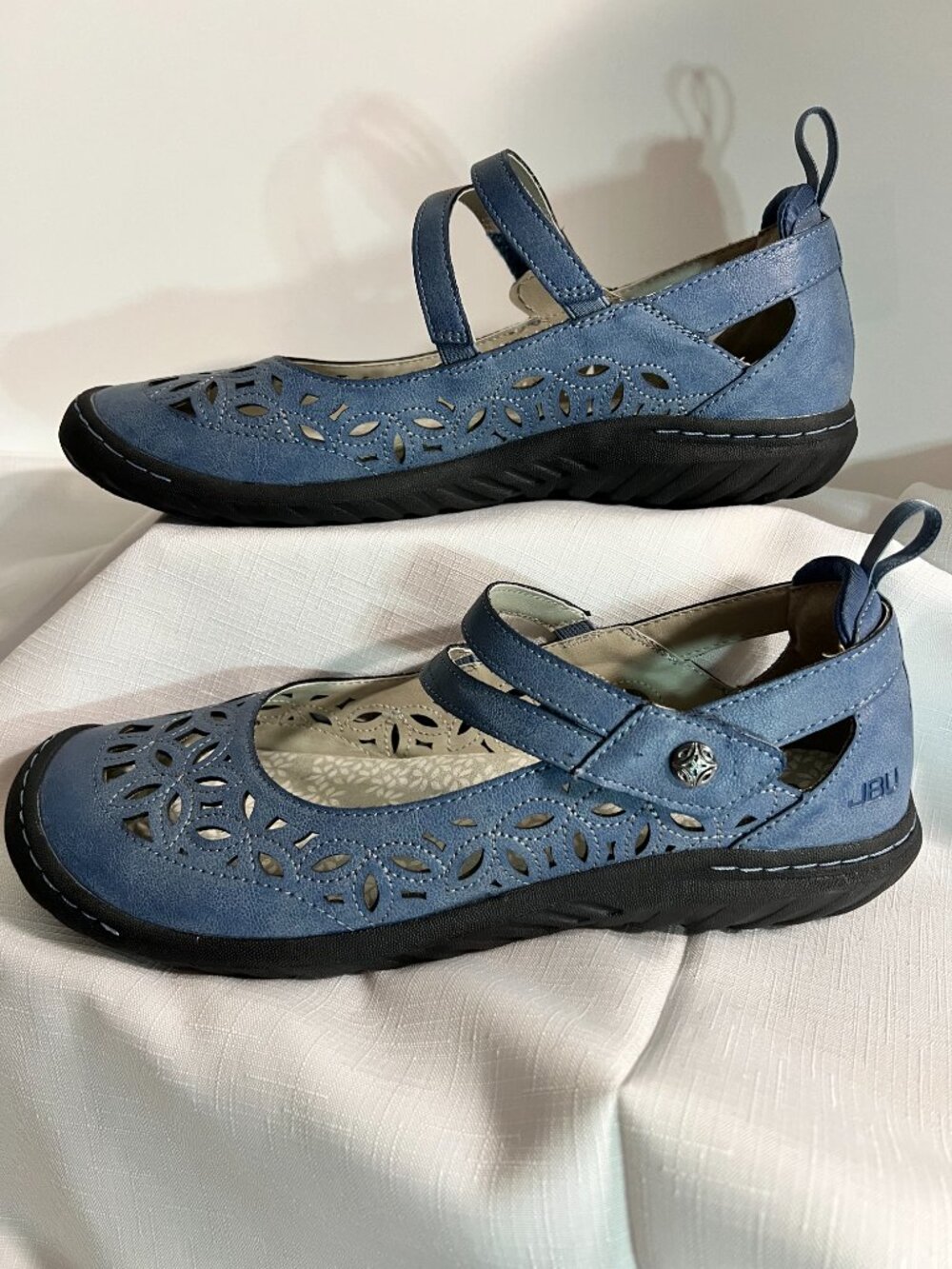 JBU Jambu Bellerose Encore Blue Laser Cut Mary Jane Comfort Flats Shoes 10M - Picture 3 of 12